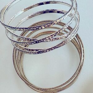 2 for $26 Gold and Silver Hammered Metal Coil Bangle Bracelets plus 2 bonus